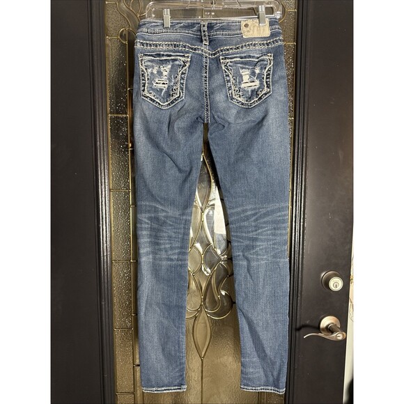 Silver Jeans Womens Aiko Mid Skinny Medium Wash 27x33 Denim Western Glove Works - Picture 3 of 10